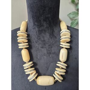 Women's Chunky Ivory Beaded Necklace With Barrel Screw Lock Tribal Statement